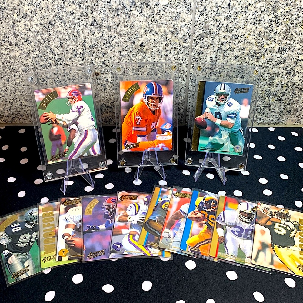 NFL Action Packed 1992 John Elway Jim Kelly Troy Aikman in Cases + 10 More Cards